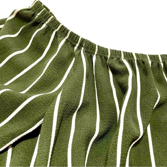 Haute Monde Dark Olive Striped Jumpsuit Size Medium Wide Legs Elastic Waist - Picture 7 of 15